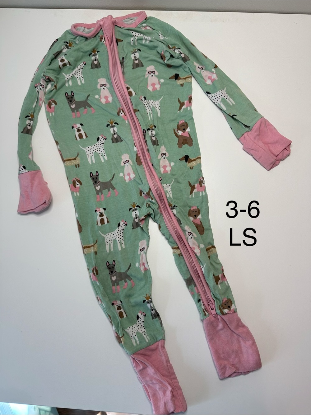 Little Sleepies Aqua Puppy Love Zippered One-Piece Pajamas with Pink Trim